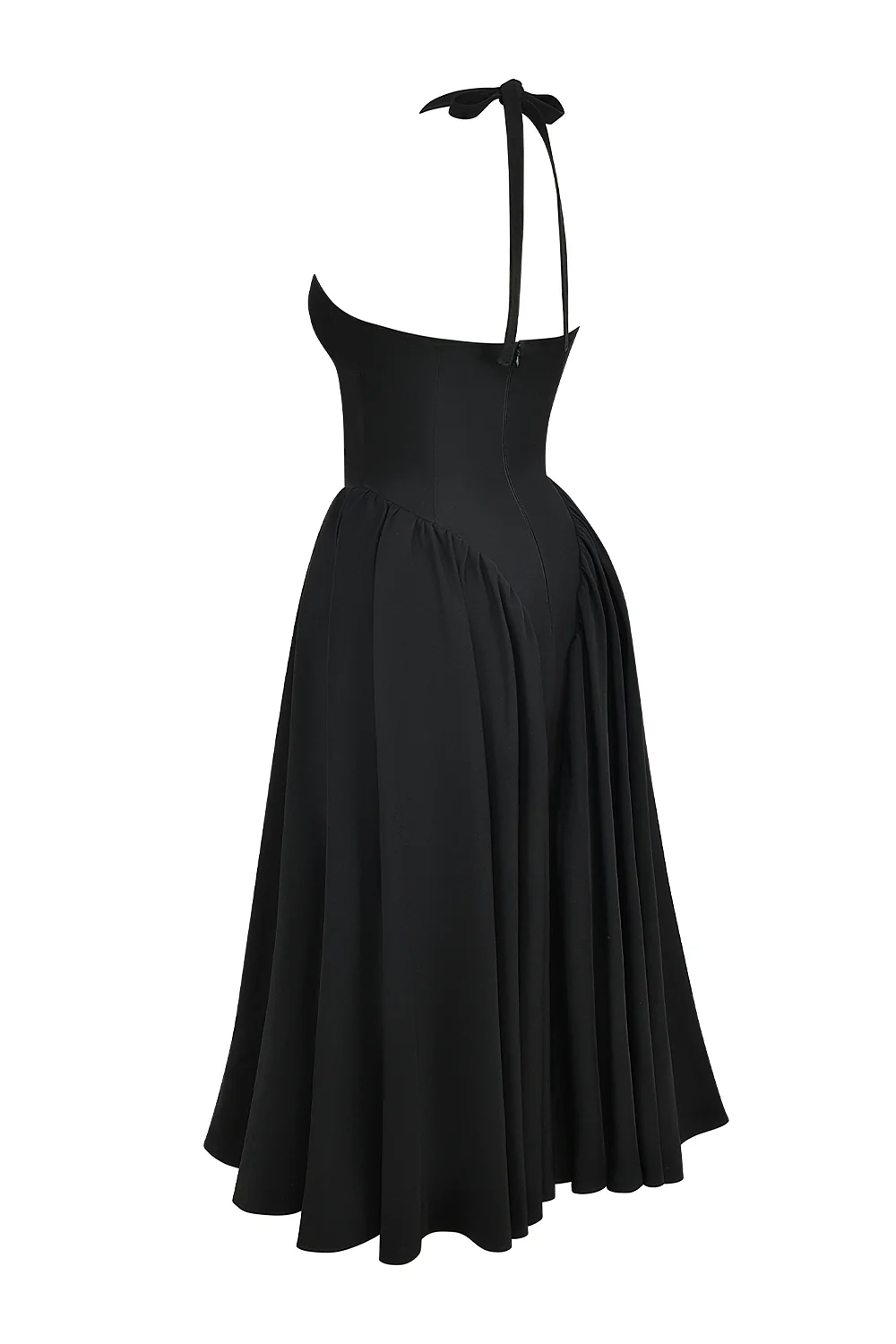 black twill halter midi dress