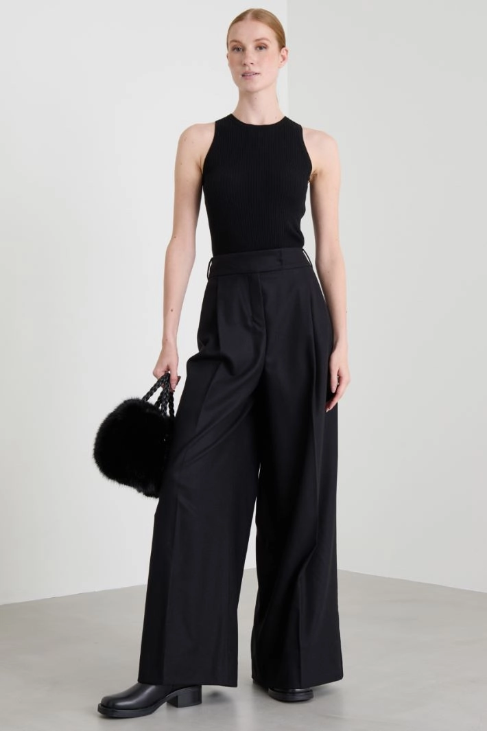 Ribbed crew neck tank top - BLACK