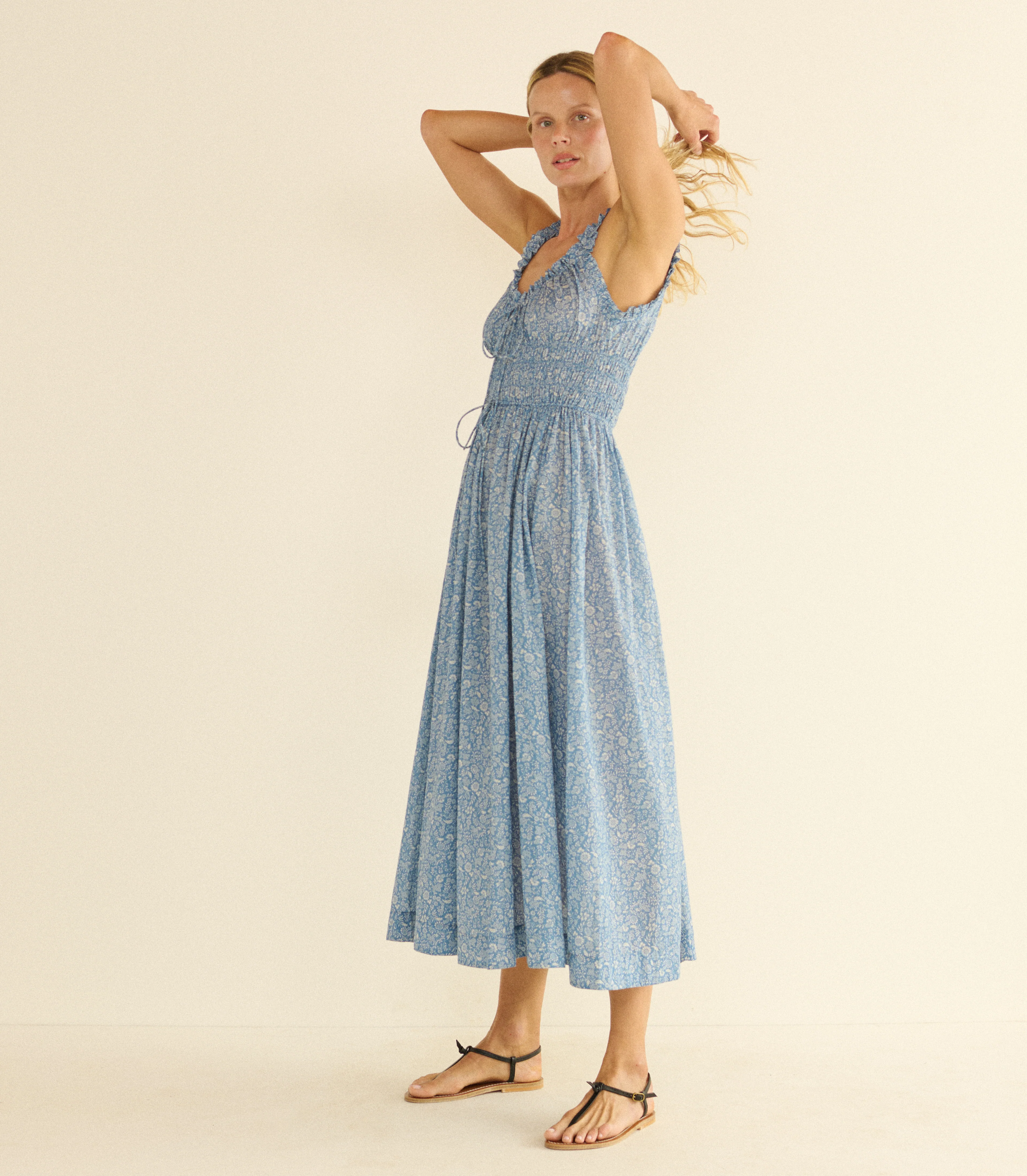 Emmaretta Midi Dress - Blue Garden Bloom