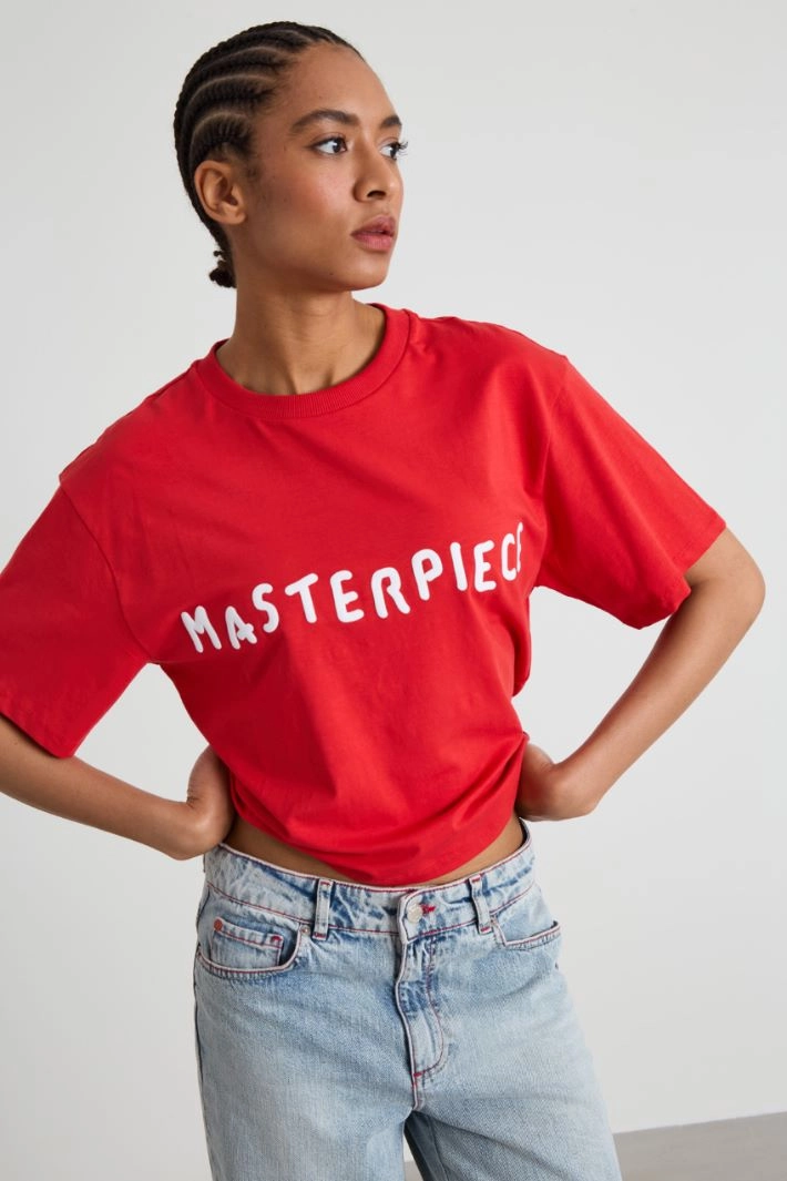 Boxy T-shirt with print - RED