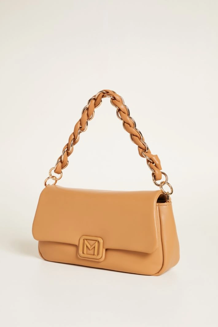 Coated fabric bag with plaited handle - CAMEL