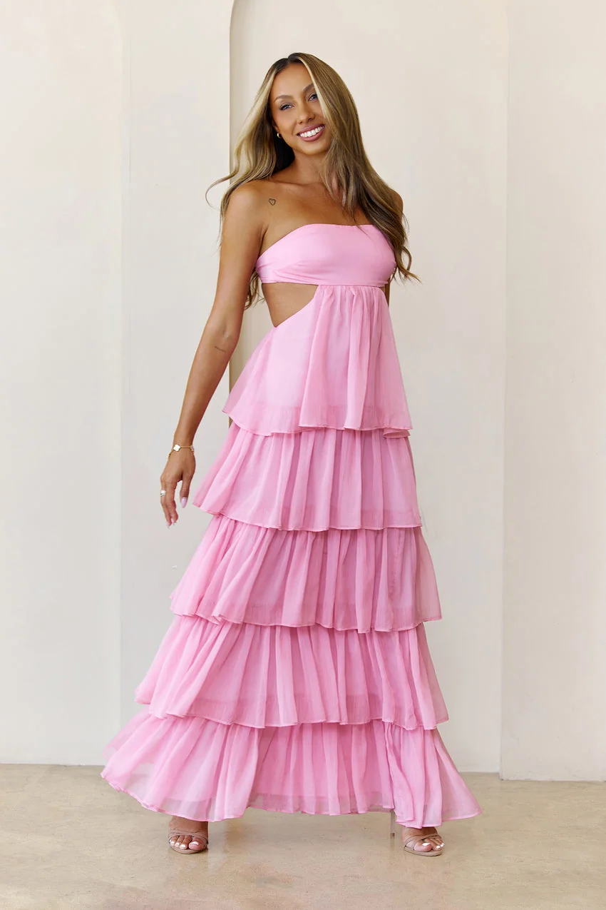 Luxe Mode Strapless Maxi Dress Pink