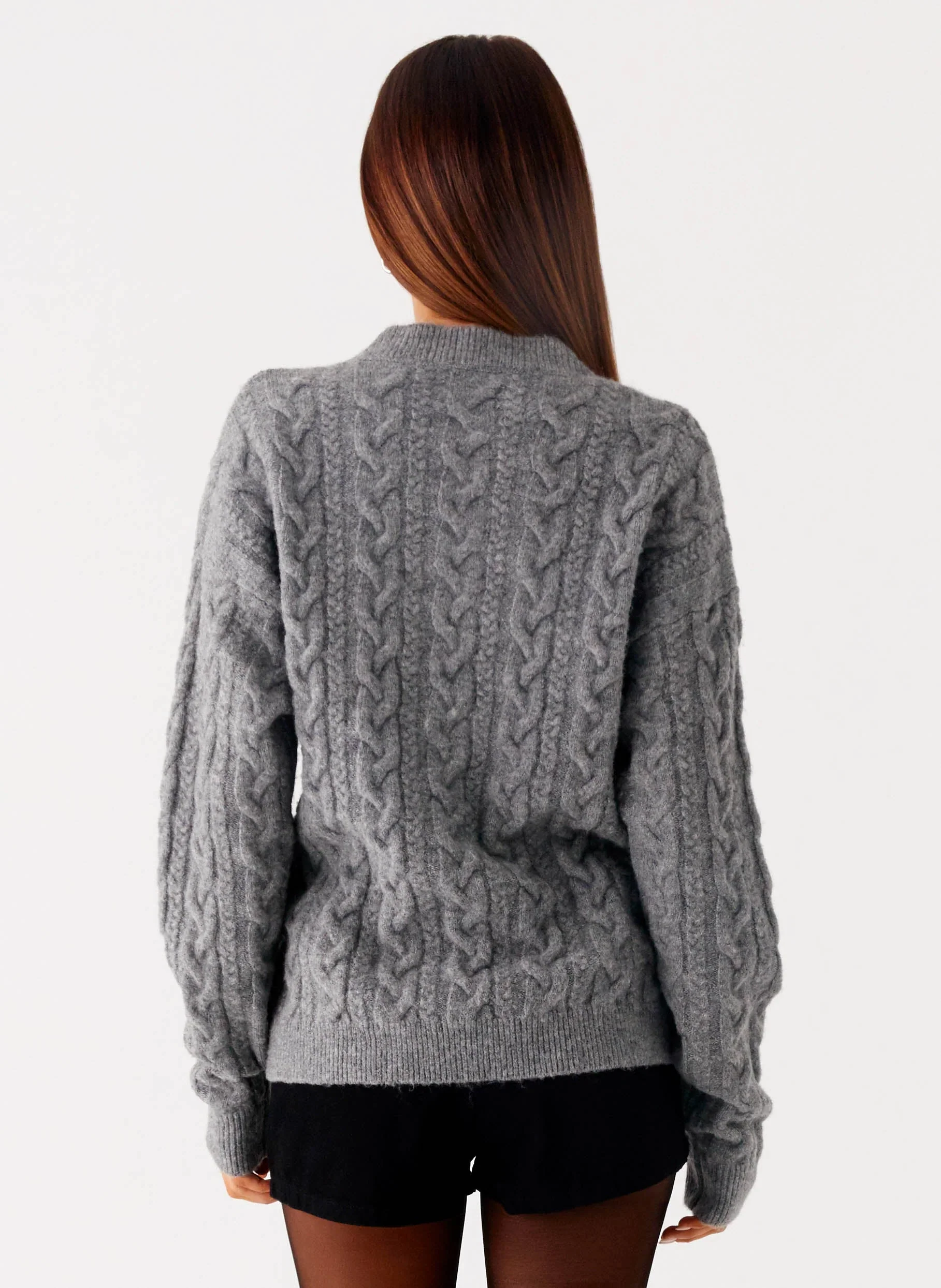 Frawley Cable Knit Cardigan - Grey