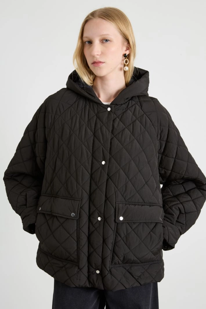 Flared padded canvas jacket - BLACK