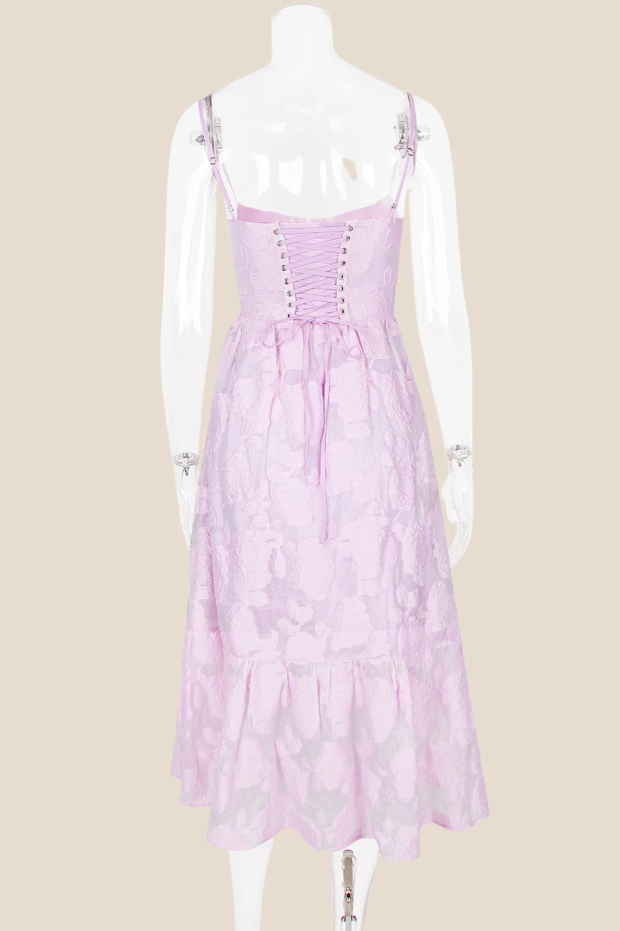 Square Neck Lilac Floral A-line Midi Dress