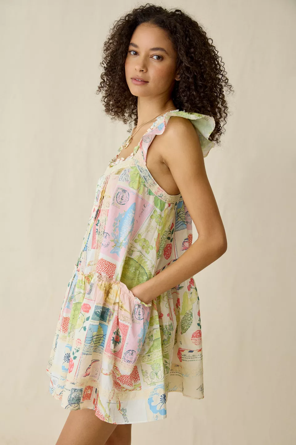 Kimchi Blue High Tide Flutter Sleeve Trapeze Mini Dress