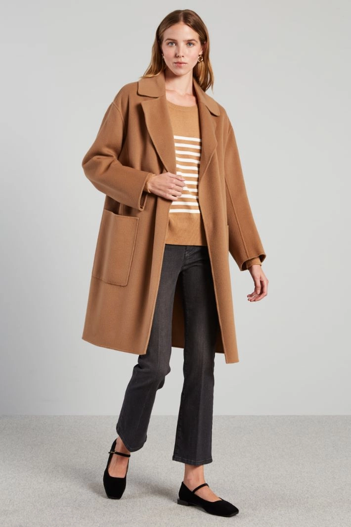 Sweater with turned-up sleeves - CAMEL WHITE