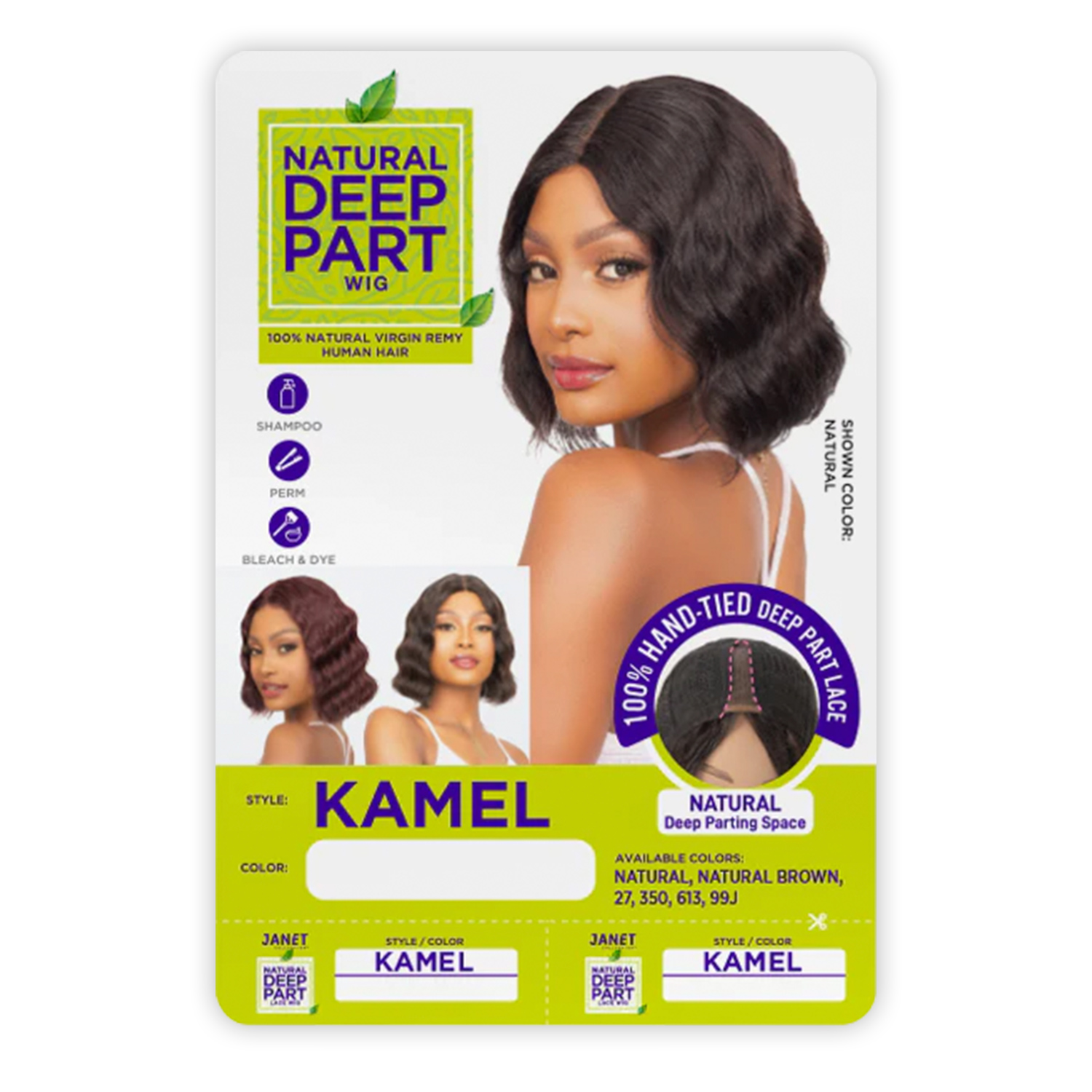 Janet Collection Natural Virgin Remy Human Hair Wig Hand-Tied Lace Deep Part Kamel