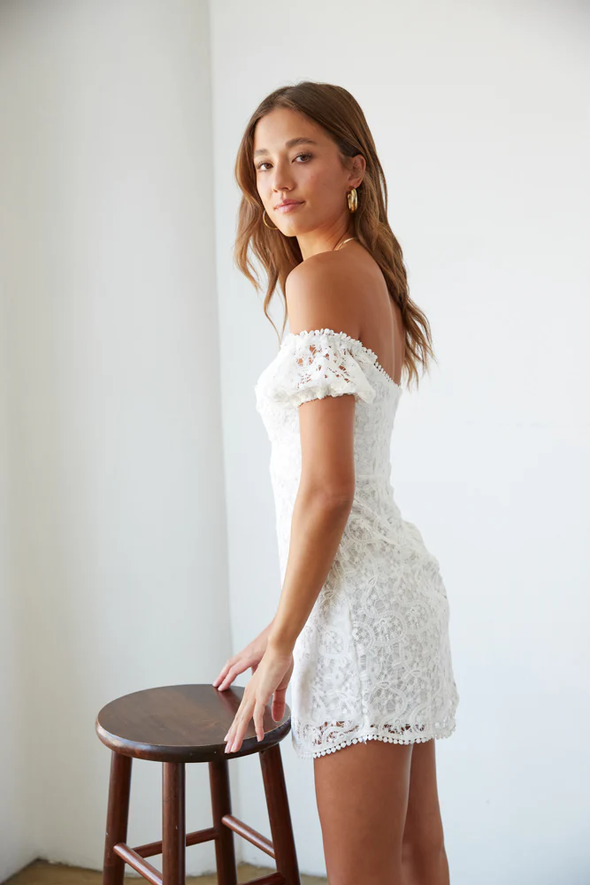 Karlie Lace Puff Sleeve Mini Dress