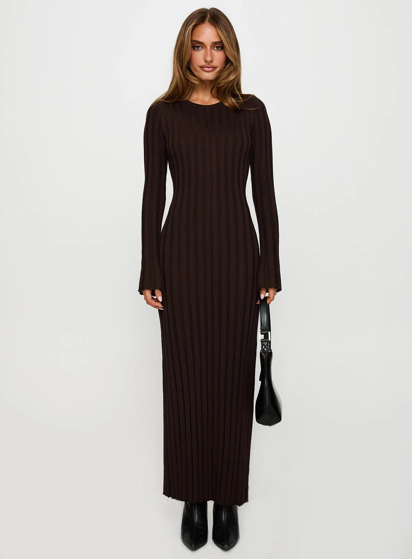 Vespa Long Sleeve Maxi Dress Brown