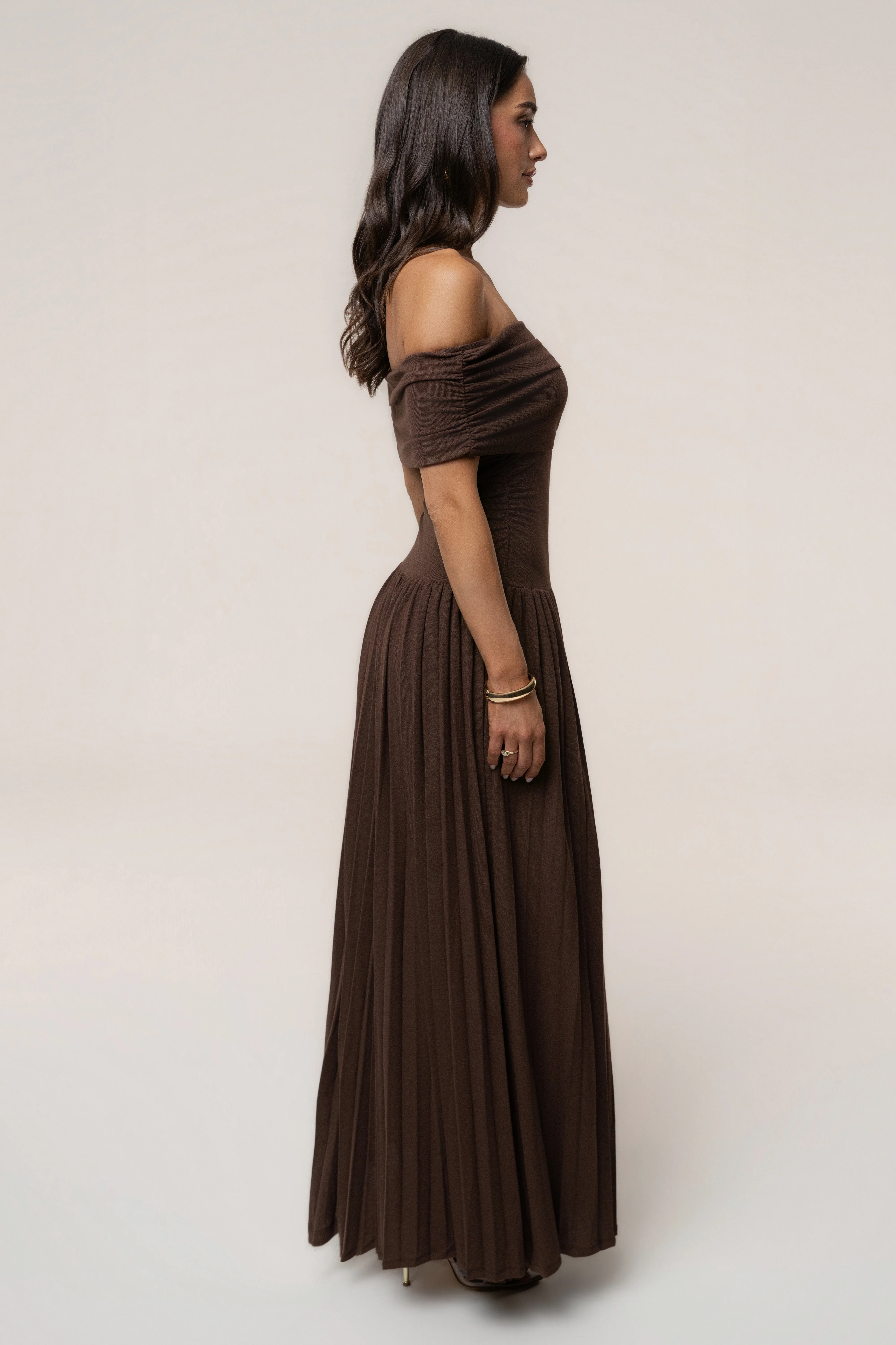 Brown Infinite Pleated Maxi Dress