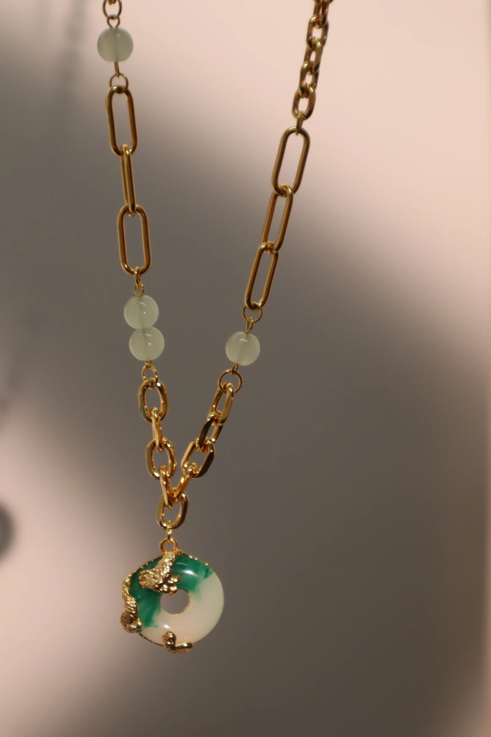 18K Real Gold Plated Jade Dragon Necklace (EARRINGS INCLUDED)