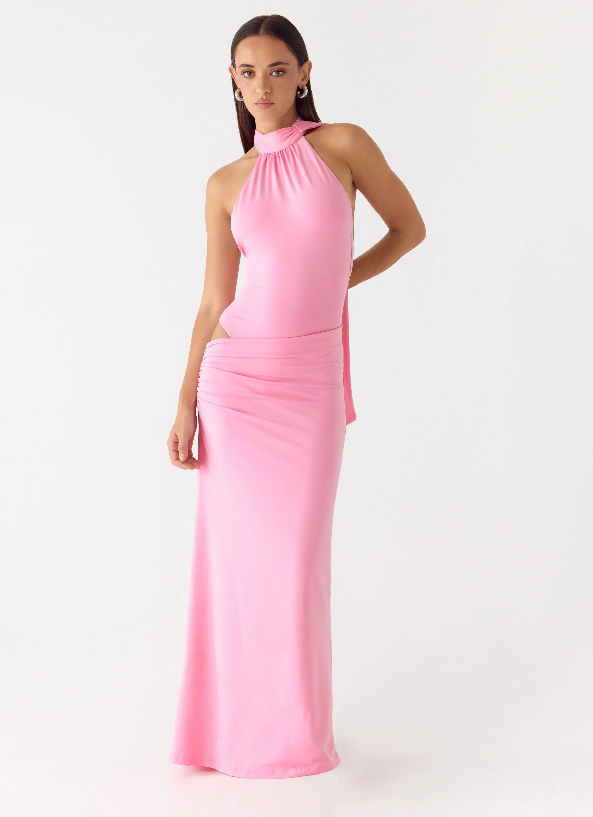 On My Way Bodysuit Maxi Dress - Pink