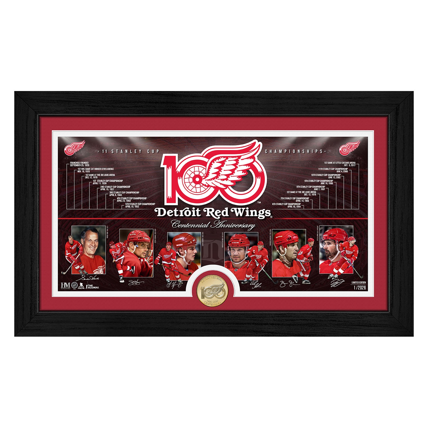 Detroit Red Wings 100th Anniversary Bronze Coin Framed NHL Photo