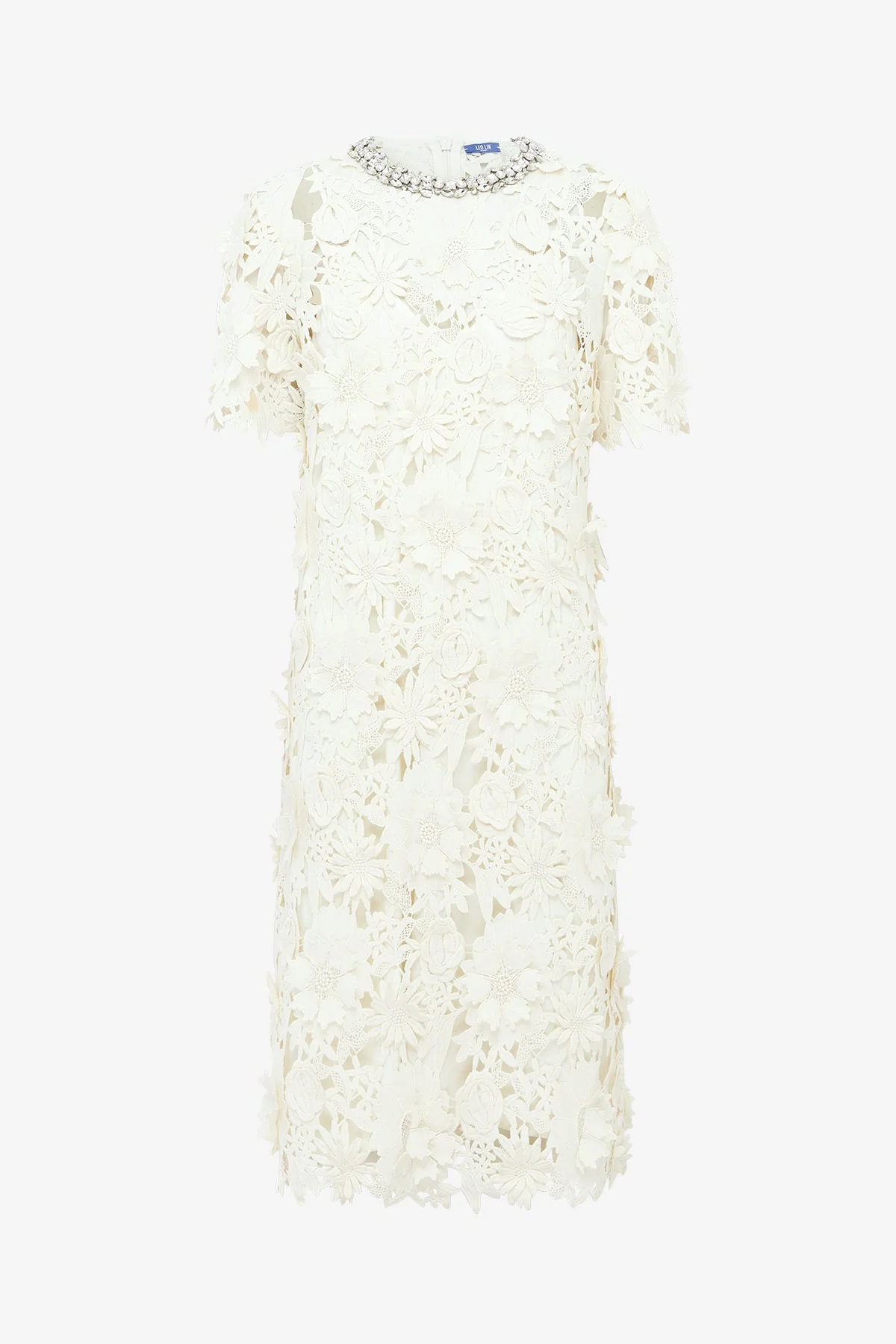 Sheridan Embellished Lace Midi Dress - Snow