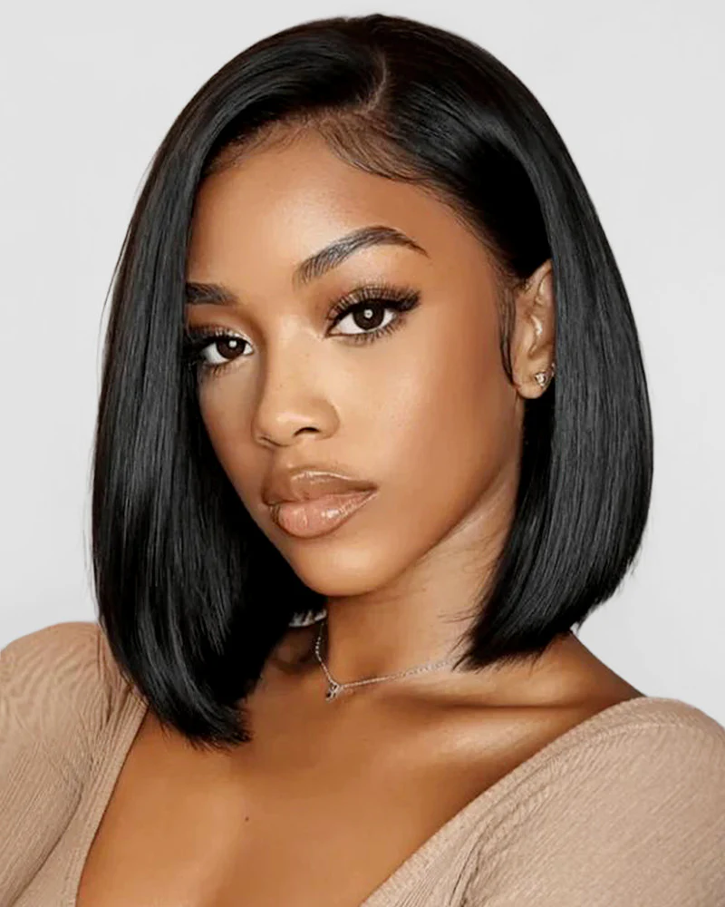 Ophirawig 13x6 Three-Go? 250% Density Straight Bob Invisible Knots Natural Black Glueless Beginner Friendly