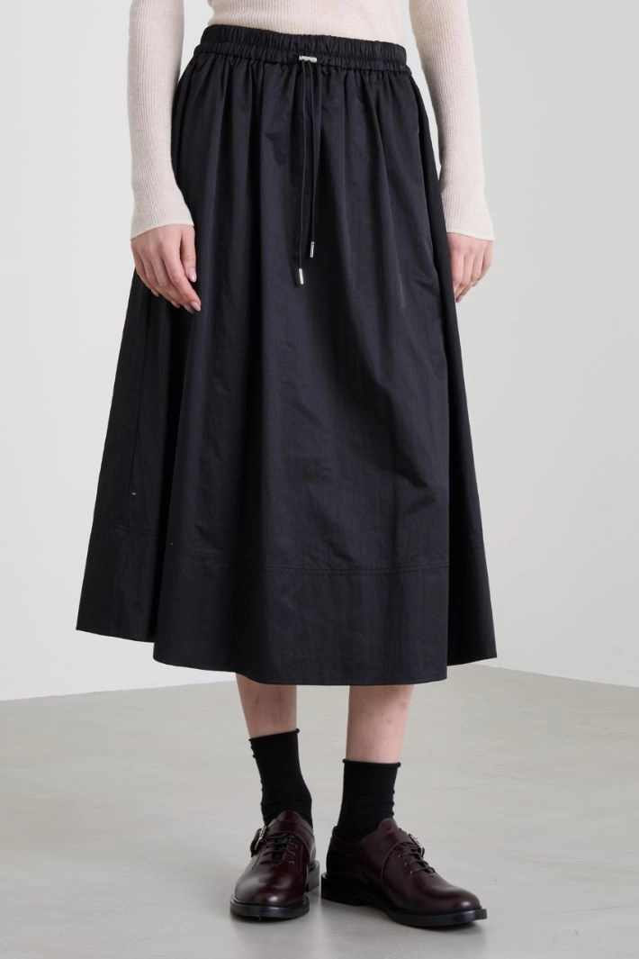 Satin skirt with drawstring - BLACK