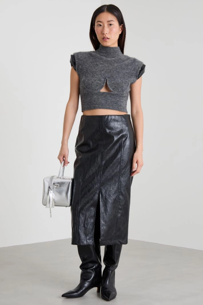 Coated jersey midi skirt - BLACK