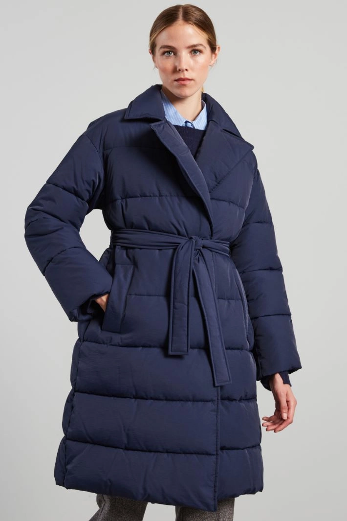 Long belted padded coat - NIGHT BLUE