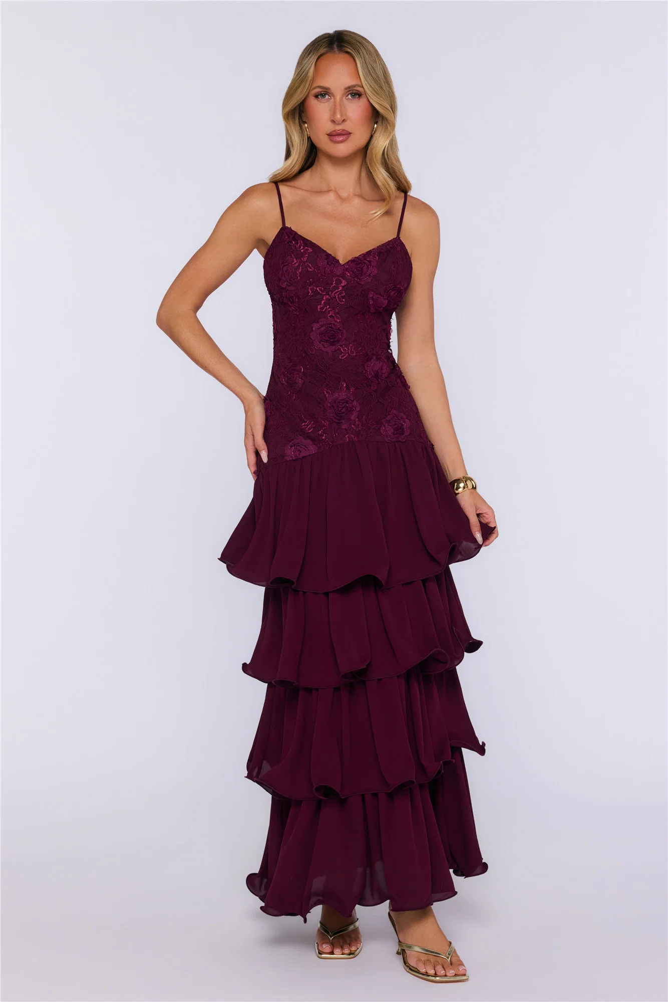 Ribbon Roses Maxi Dress Plum