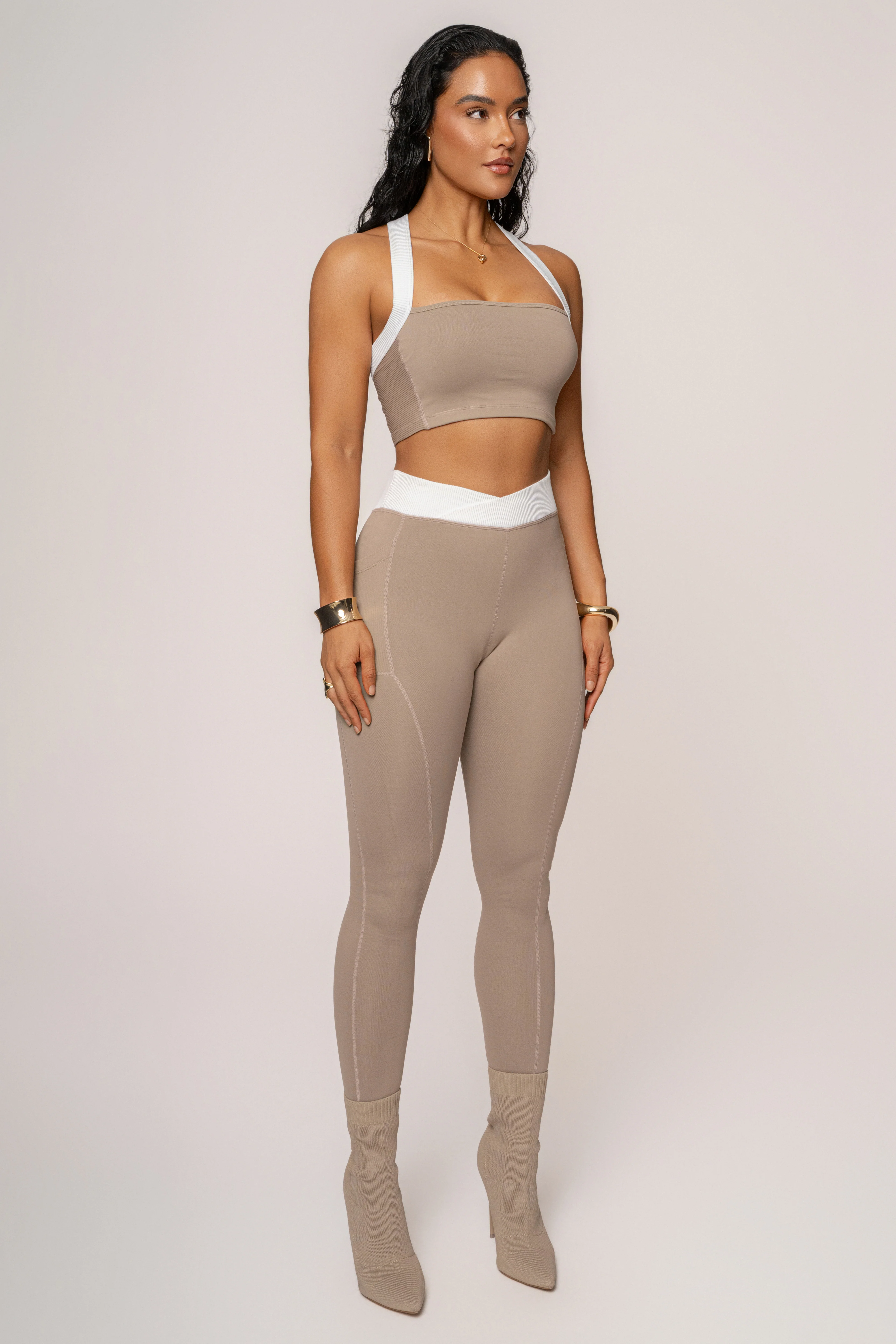 Beige/White Ultimate Ribbed Halter Top