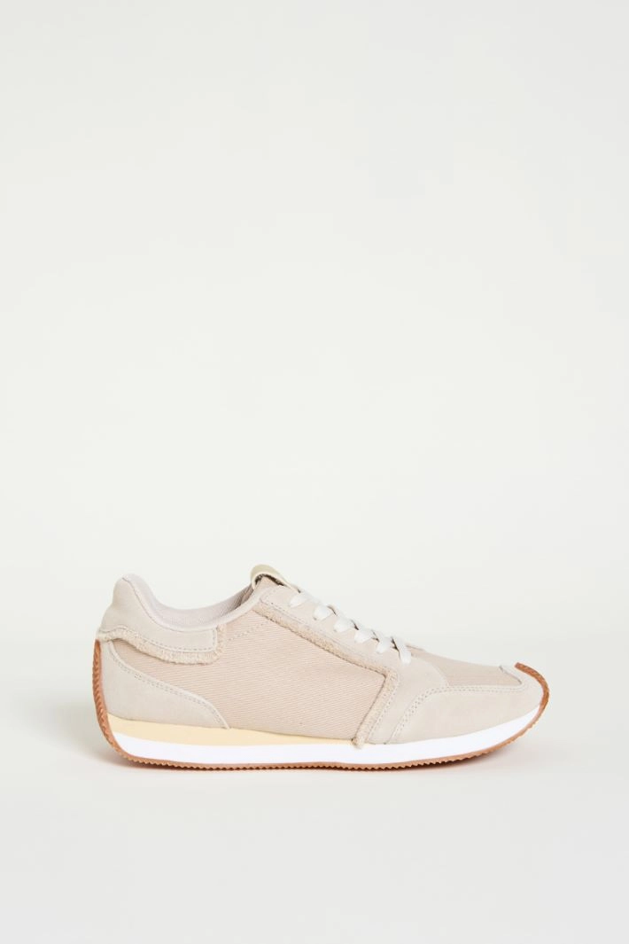 Canvas and leather trainers - BEIGE