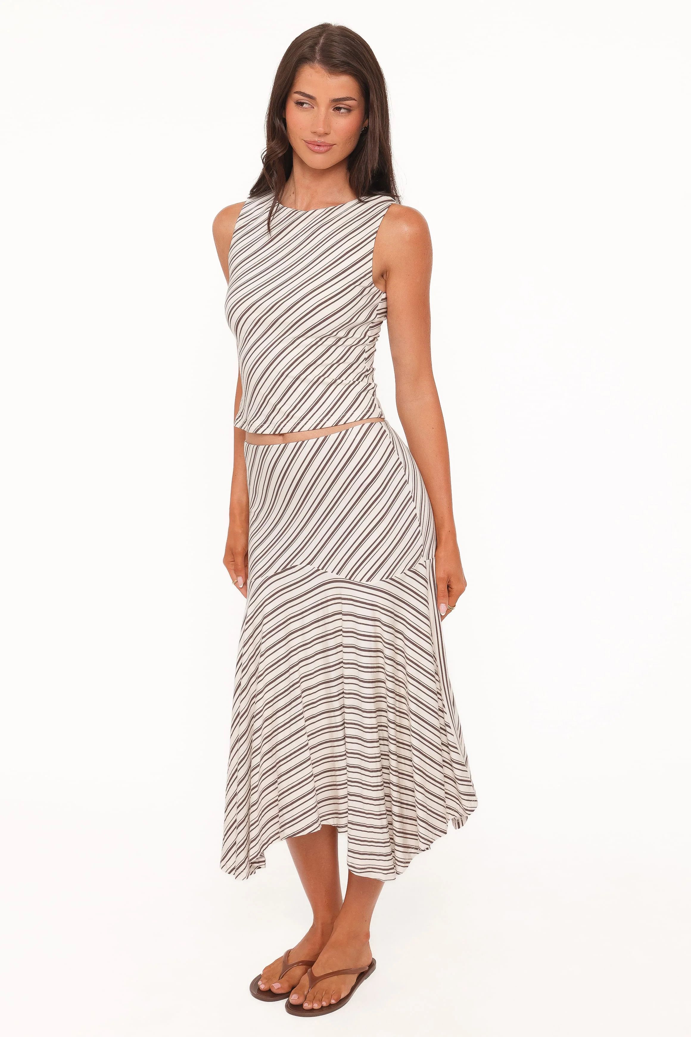 Amber Skirt Set - Cream/Brown Stripe