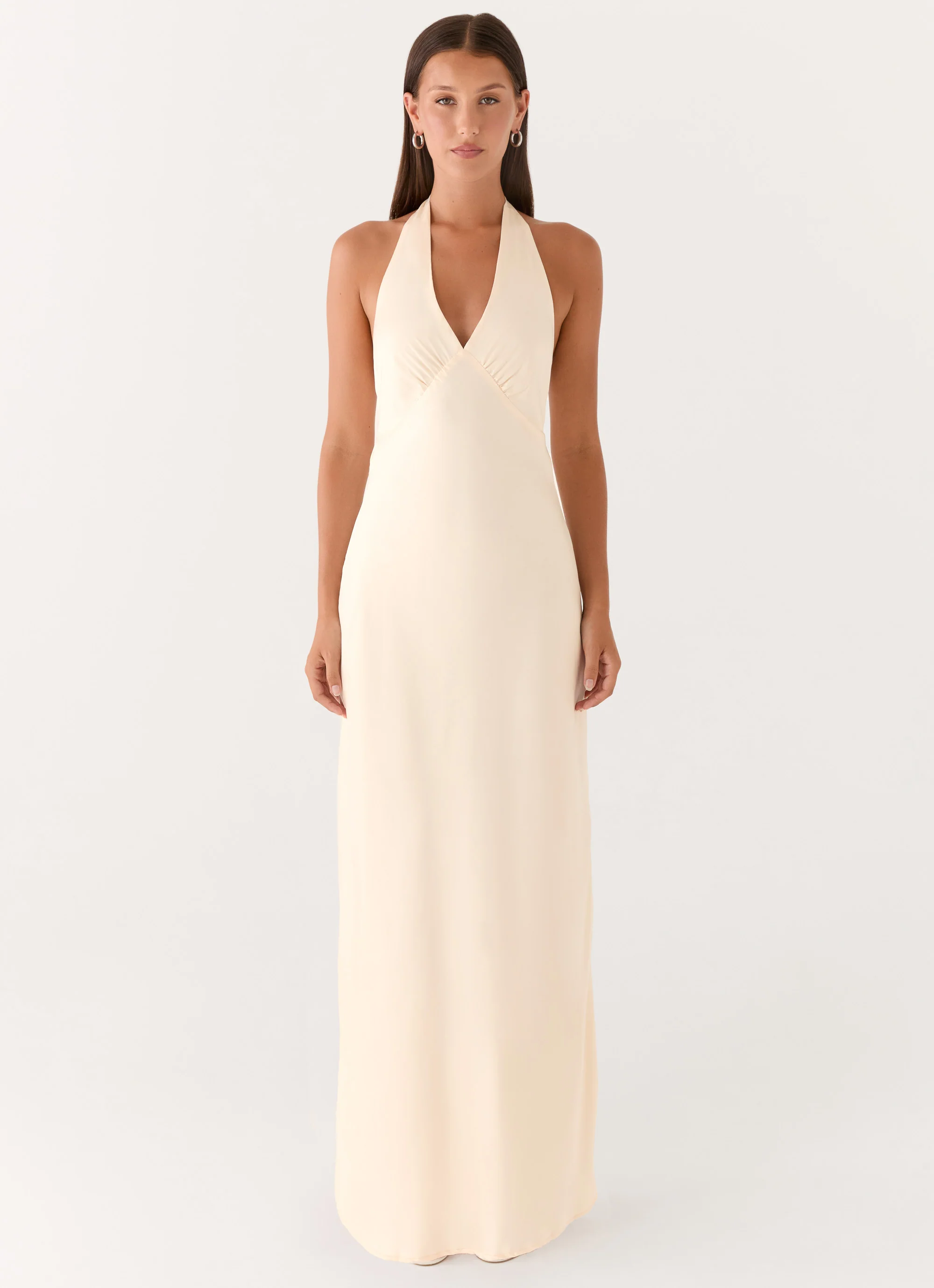 Heavy Hearted Satin Maxi Dress - Pearl