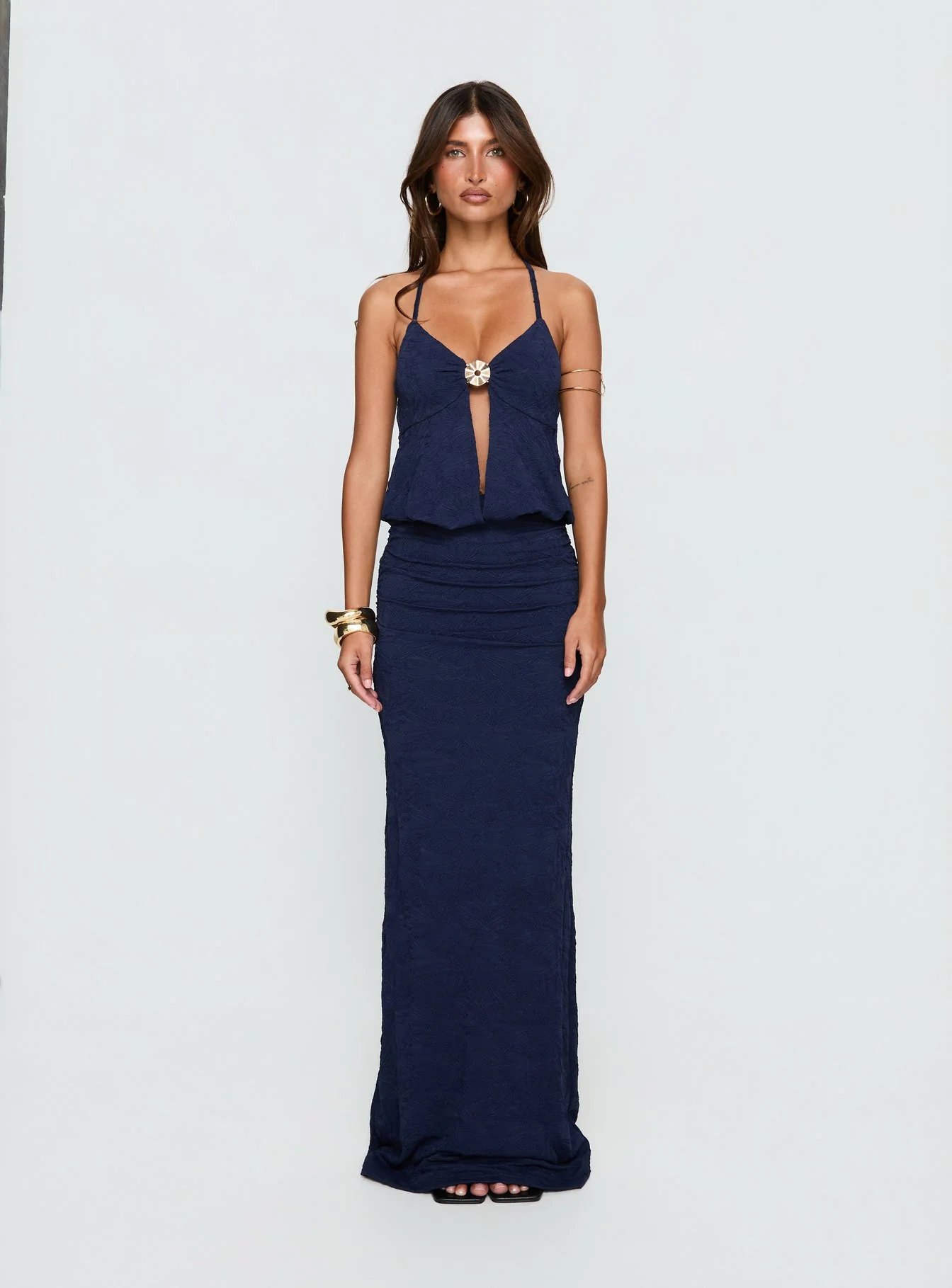 Sungold Halter Maxi Dress Navy