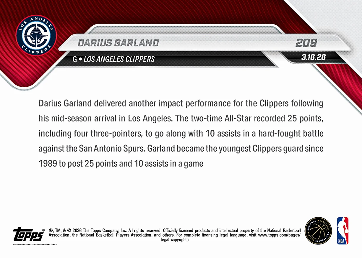 Darius Garland - 2025-26 NBA Topps NOW® - Card 209 - PR: 411