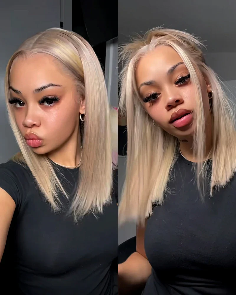 Ophirawig 6x5 Invisible Knots Glueless Blonde Highlight Straight Bob Wig Pre-cut Lace Beginner Friendly