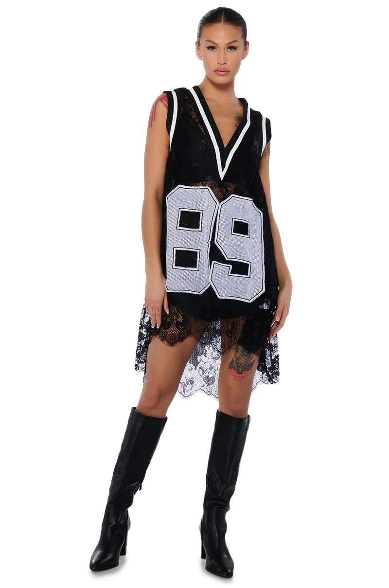 On The Sidelines Lace Jersey Mini Dress