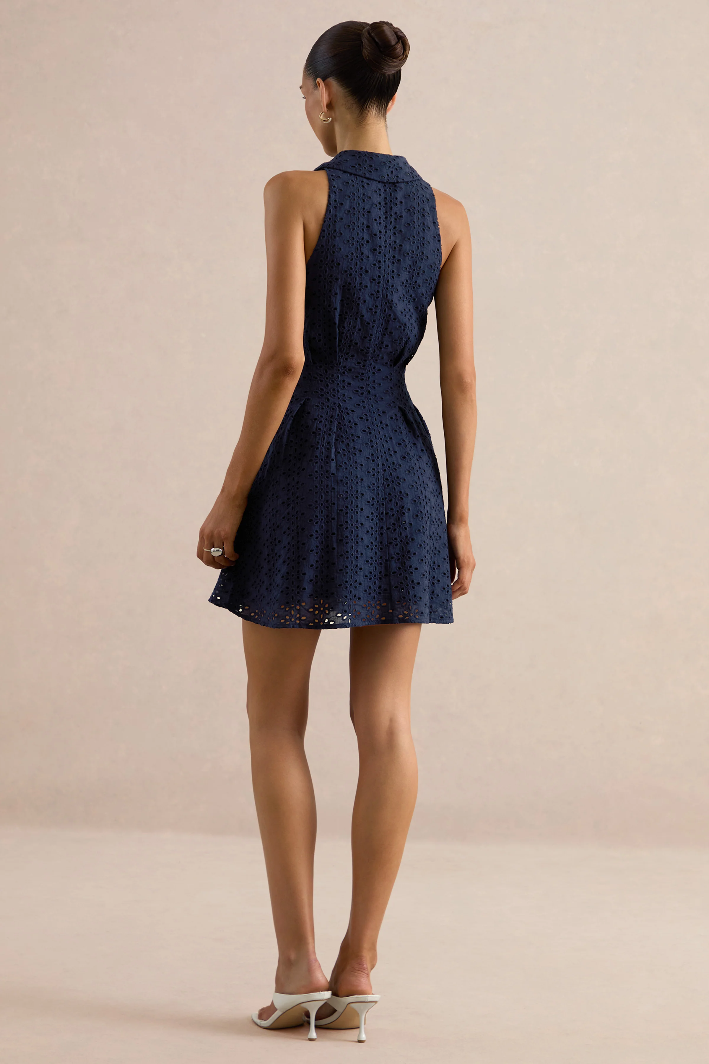 Zyraline | Navy Plunge-Neck Mini Dress With Bow-Detail