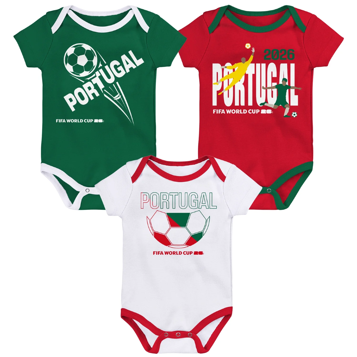 2026 Soccer Fan Collection Portugal Onesie 3 Pack - Infant
