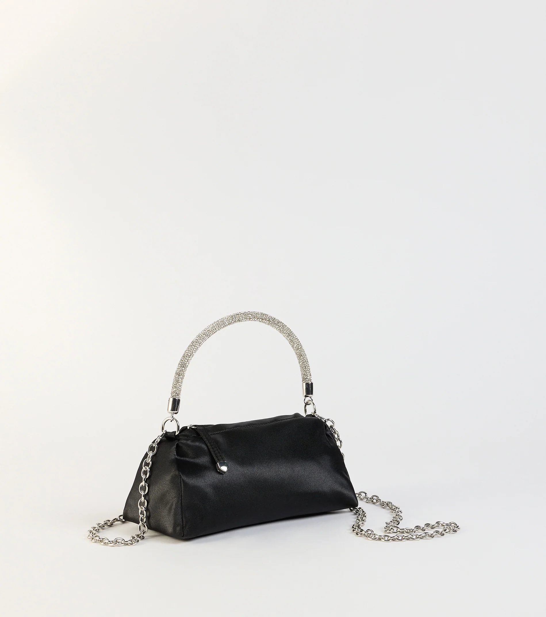 Petite Luxe Rhinestone Handle Satin Bag