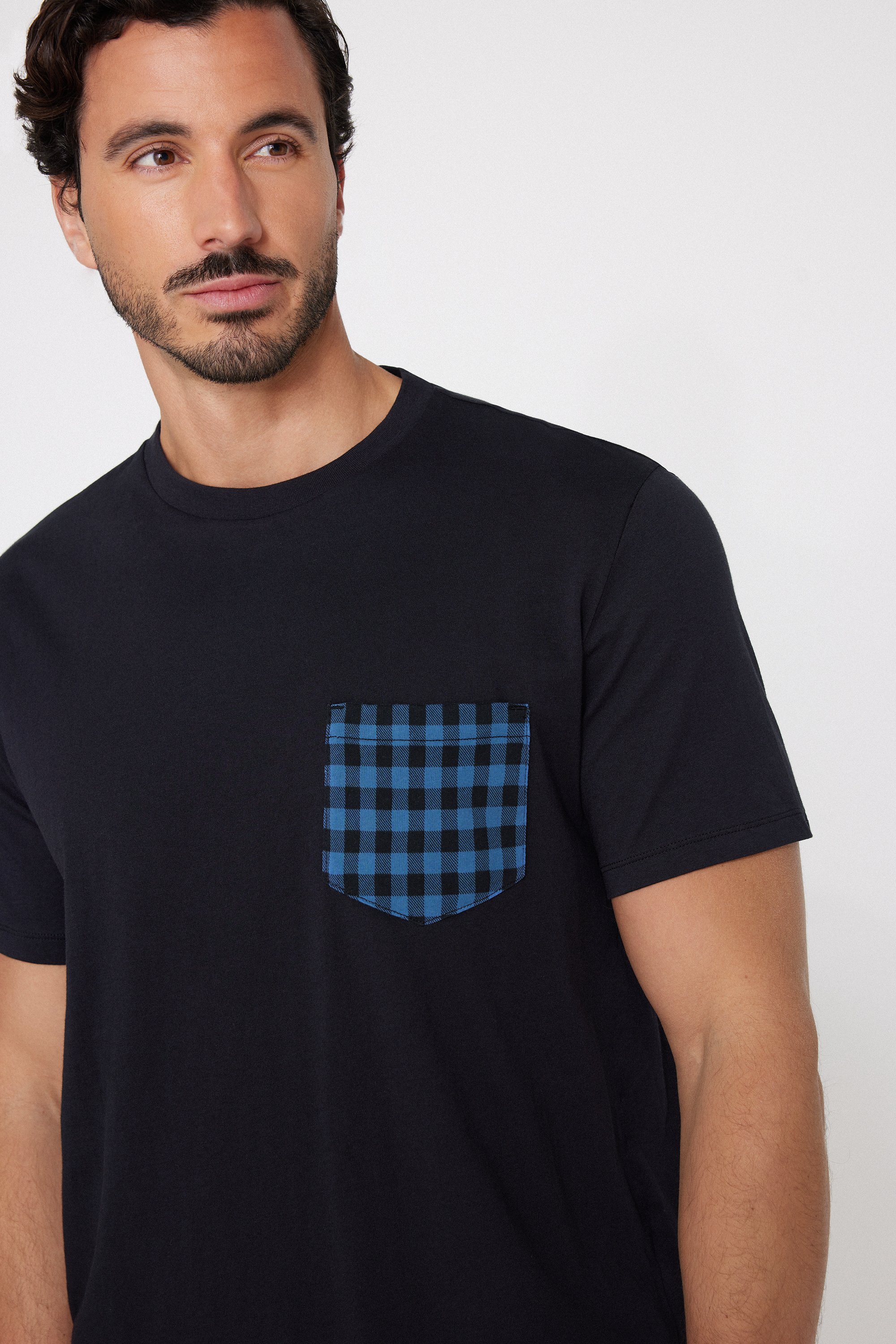 Short Checked Cotton Pyjamas with Pocket