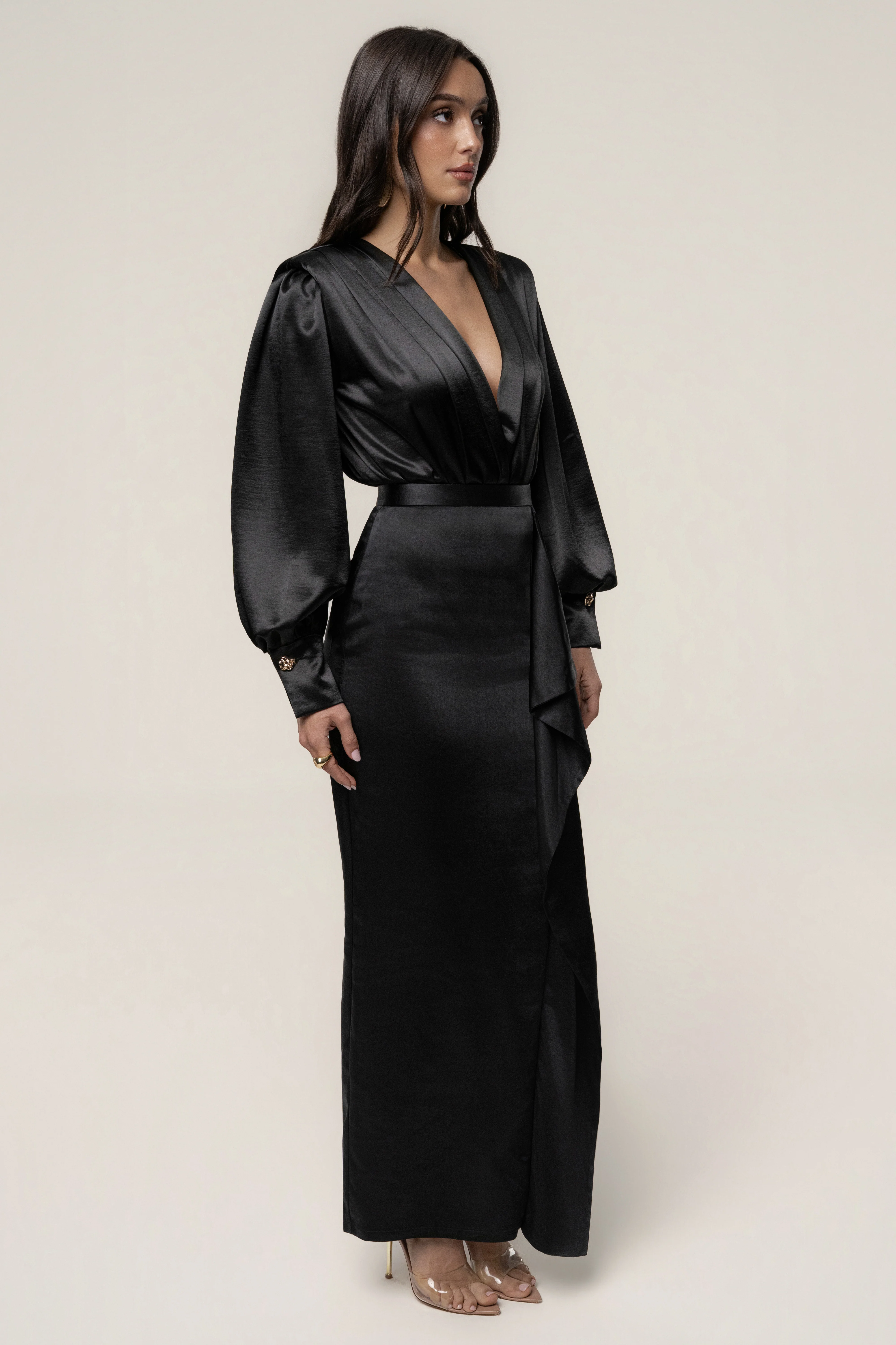 Black Midnight Mirage Satin Skirt