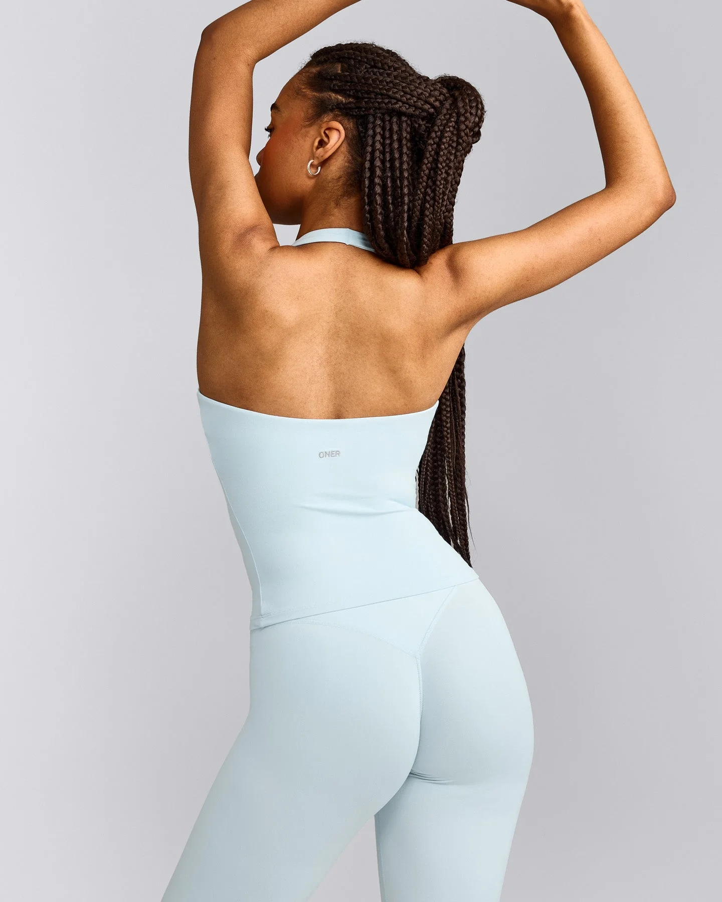 SoftMotion™ Halter Neck Vest with Built in Bra Shelf with Grey Logo | Cloud Blue