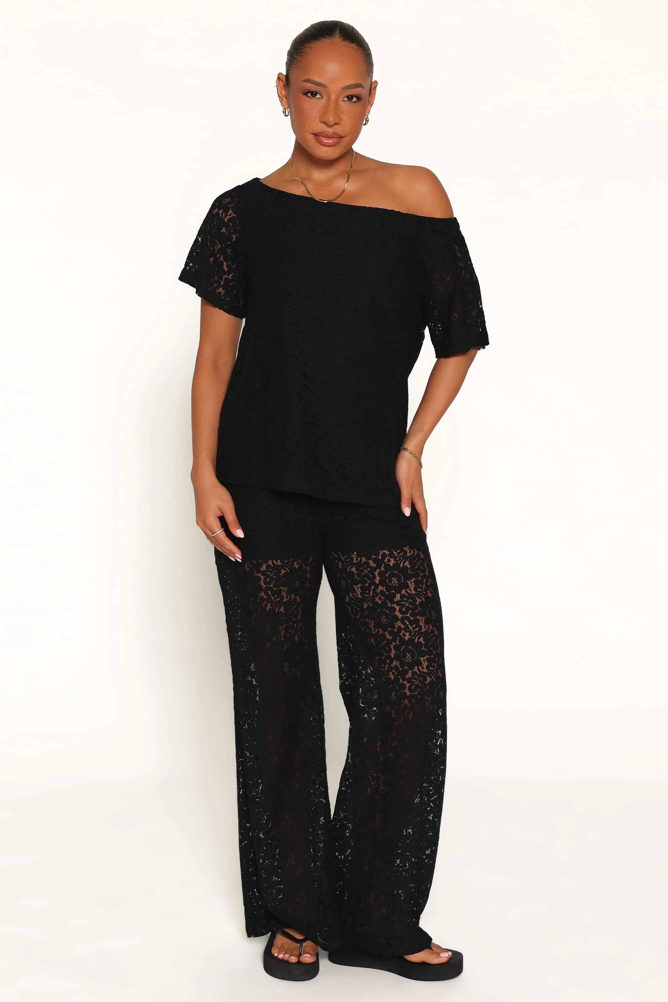 Tucker Lace Pant Set - Black
