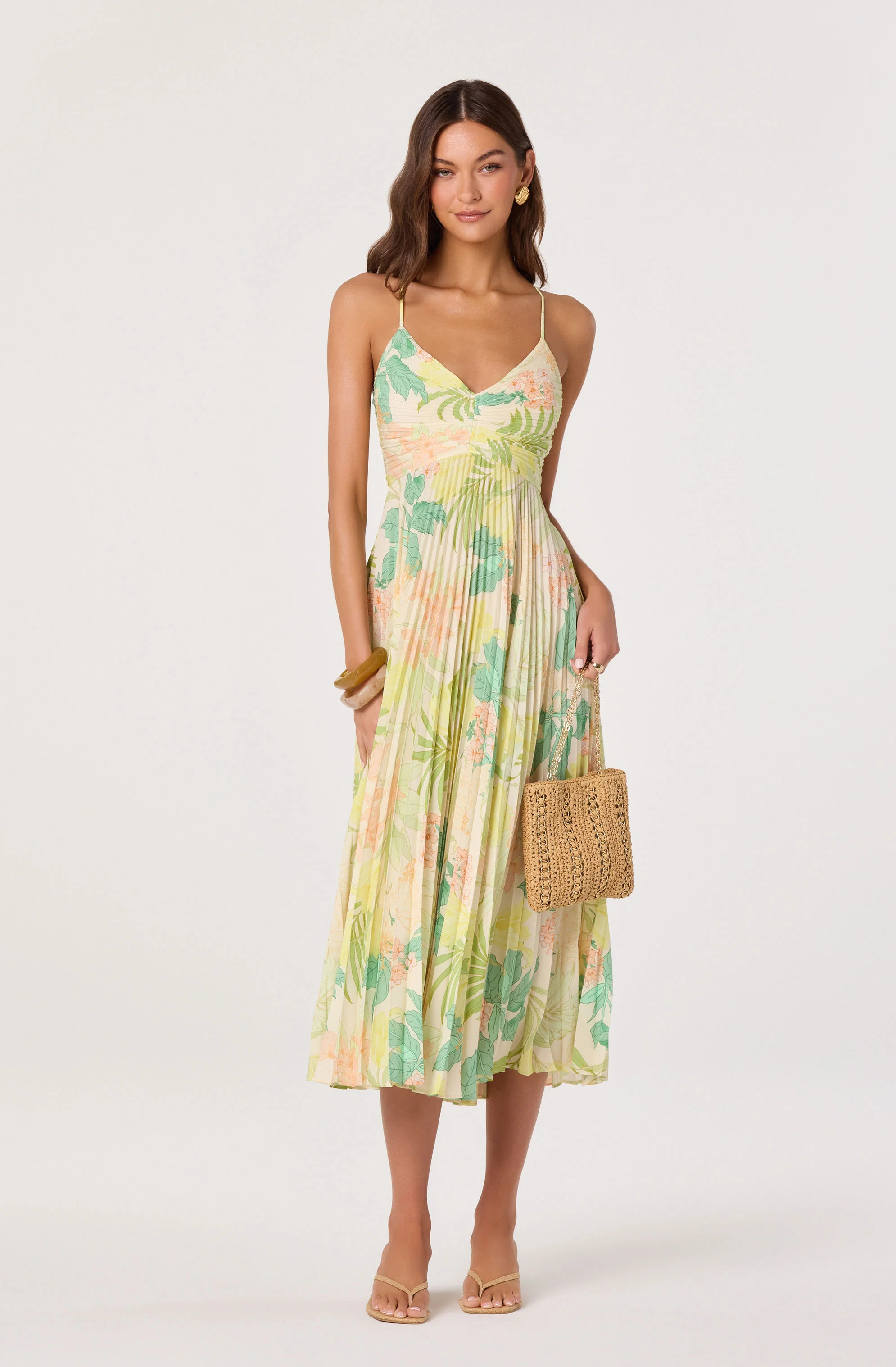 Blythe Floral Plisse Midi Dress