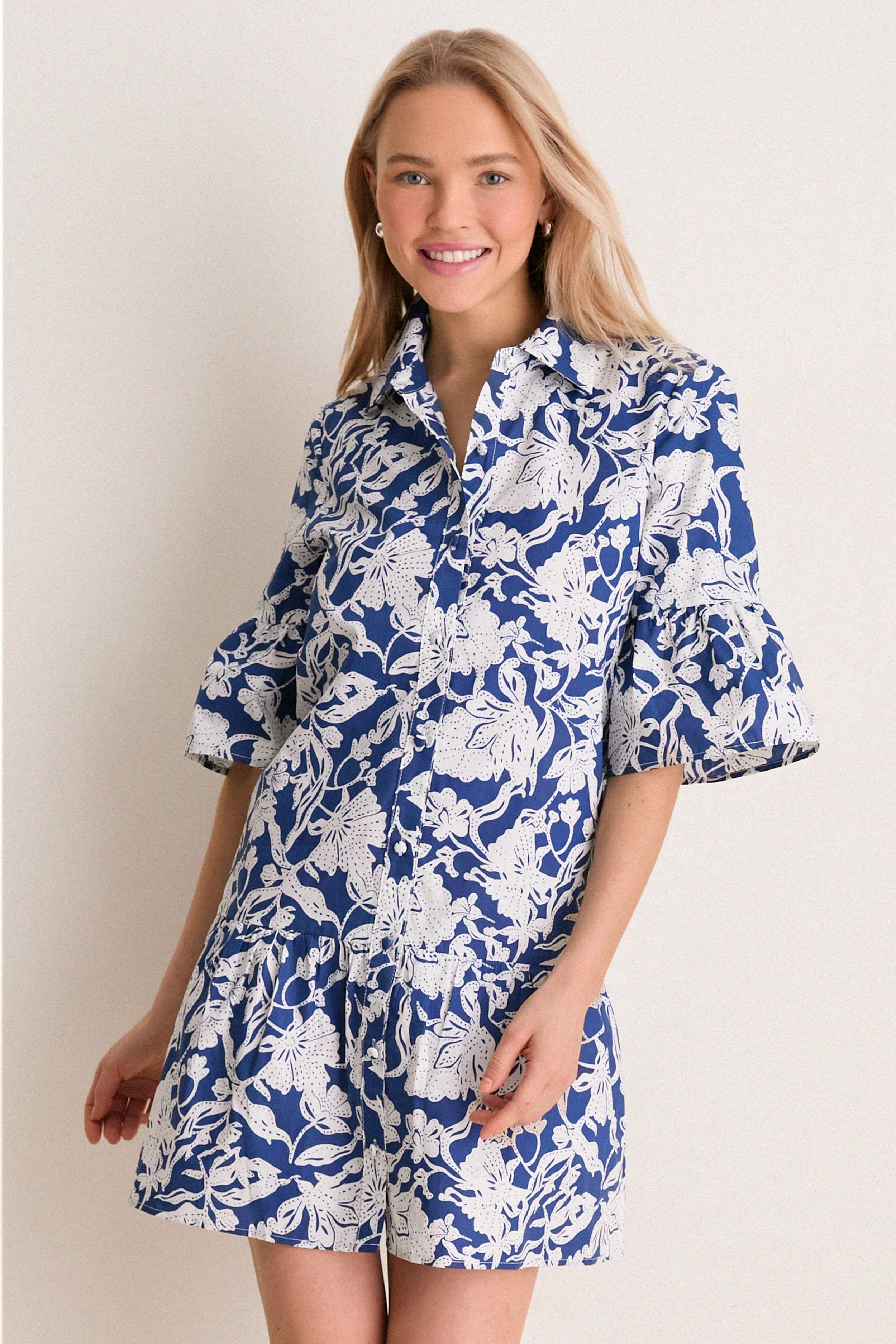 Navy Multi Floral Vera Shirt Dress
