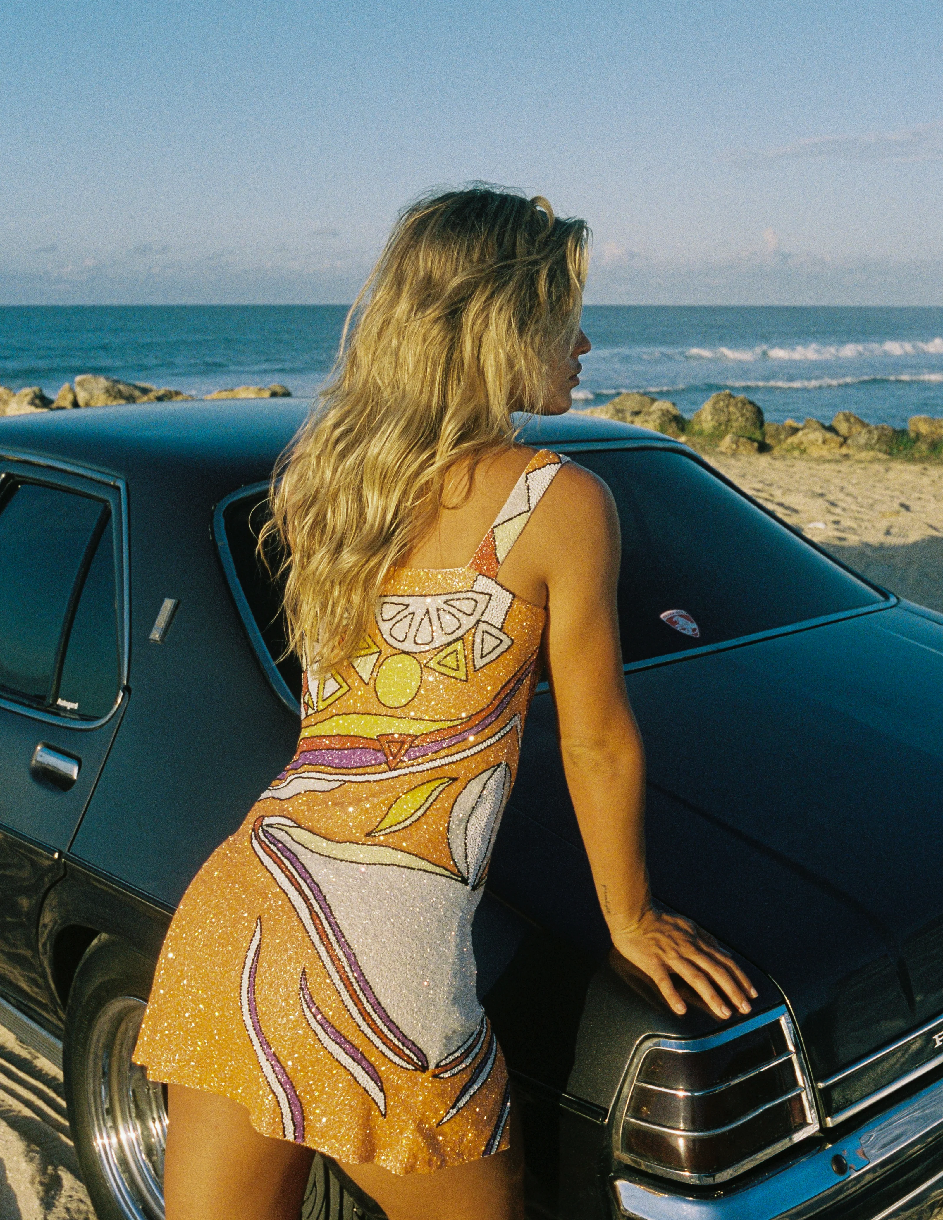 Palm Beach Hand-Beaded Mini Dress Orange