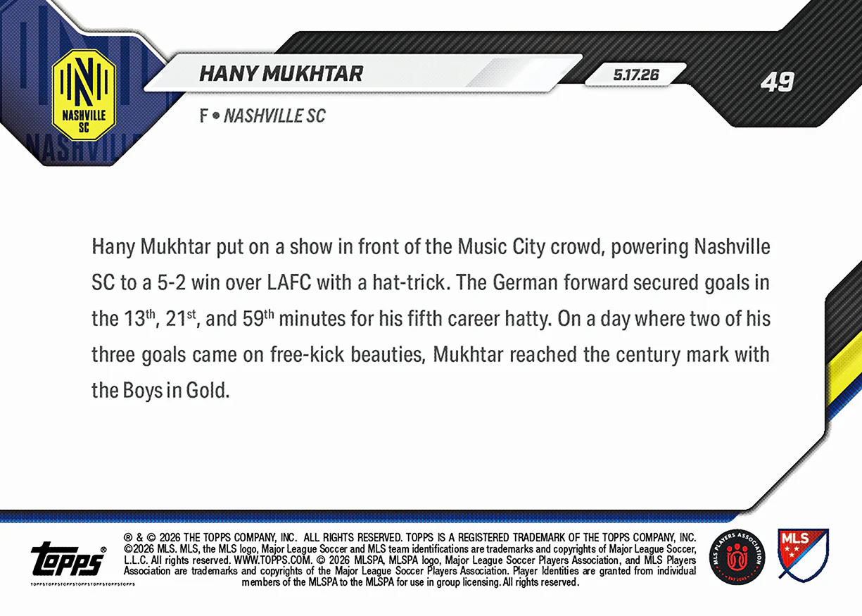 Hany Mukhtar - 2026 MLS Topps NOW® - Card 49 - PR: 399