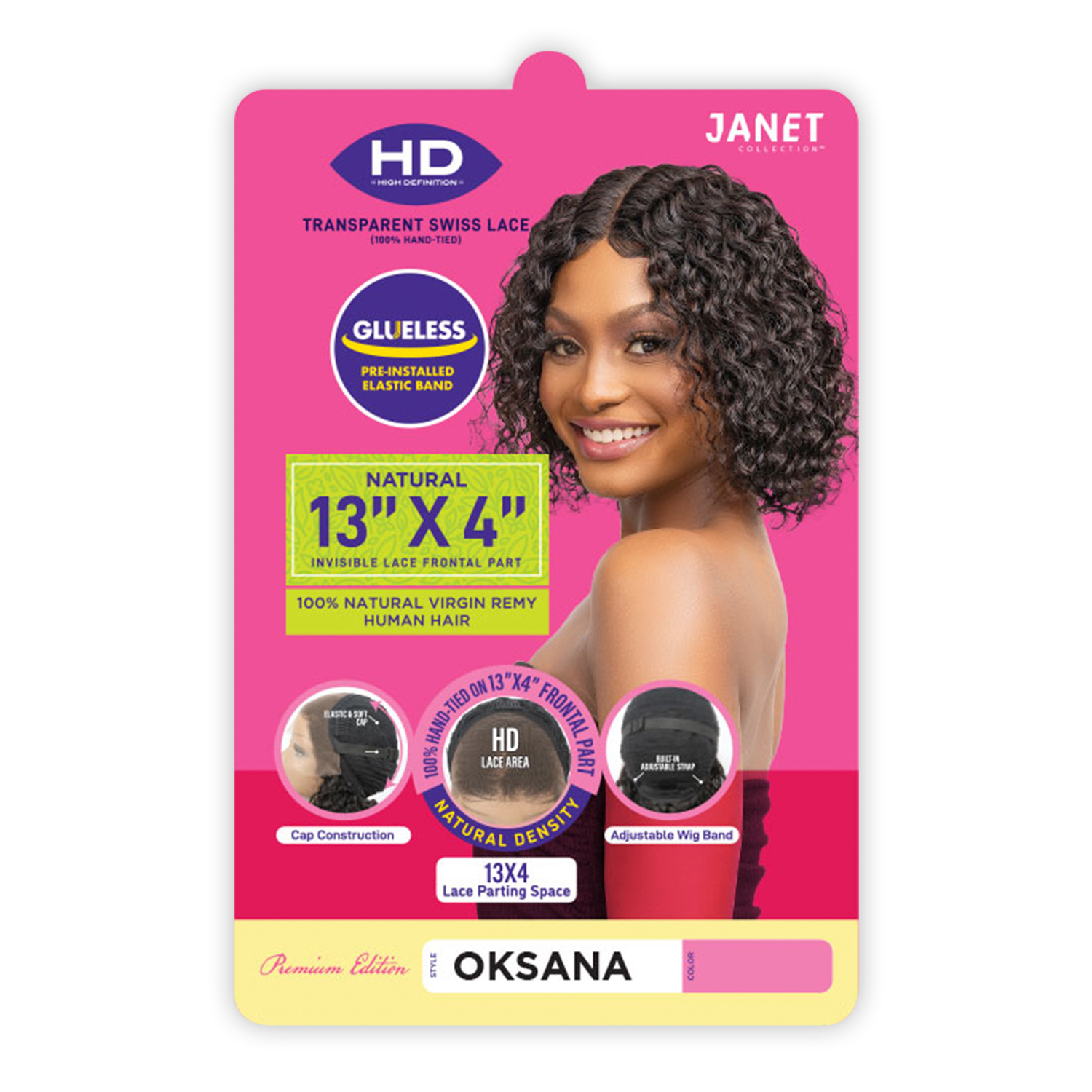 Janet Collection Natural Virgin Remy Human Hair HD Lace Frontal Wig Glueless Hand-Tied 13X4 Oksana