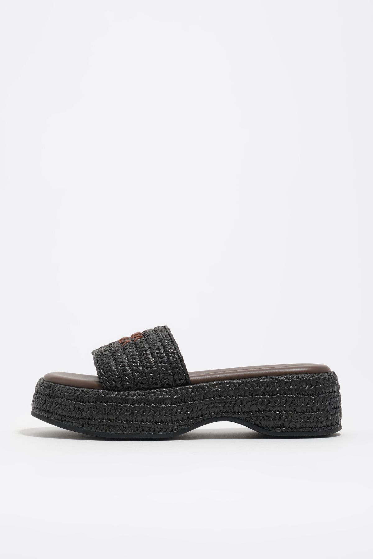 Black raffia platform sandal