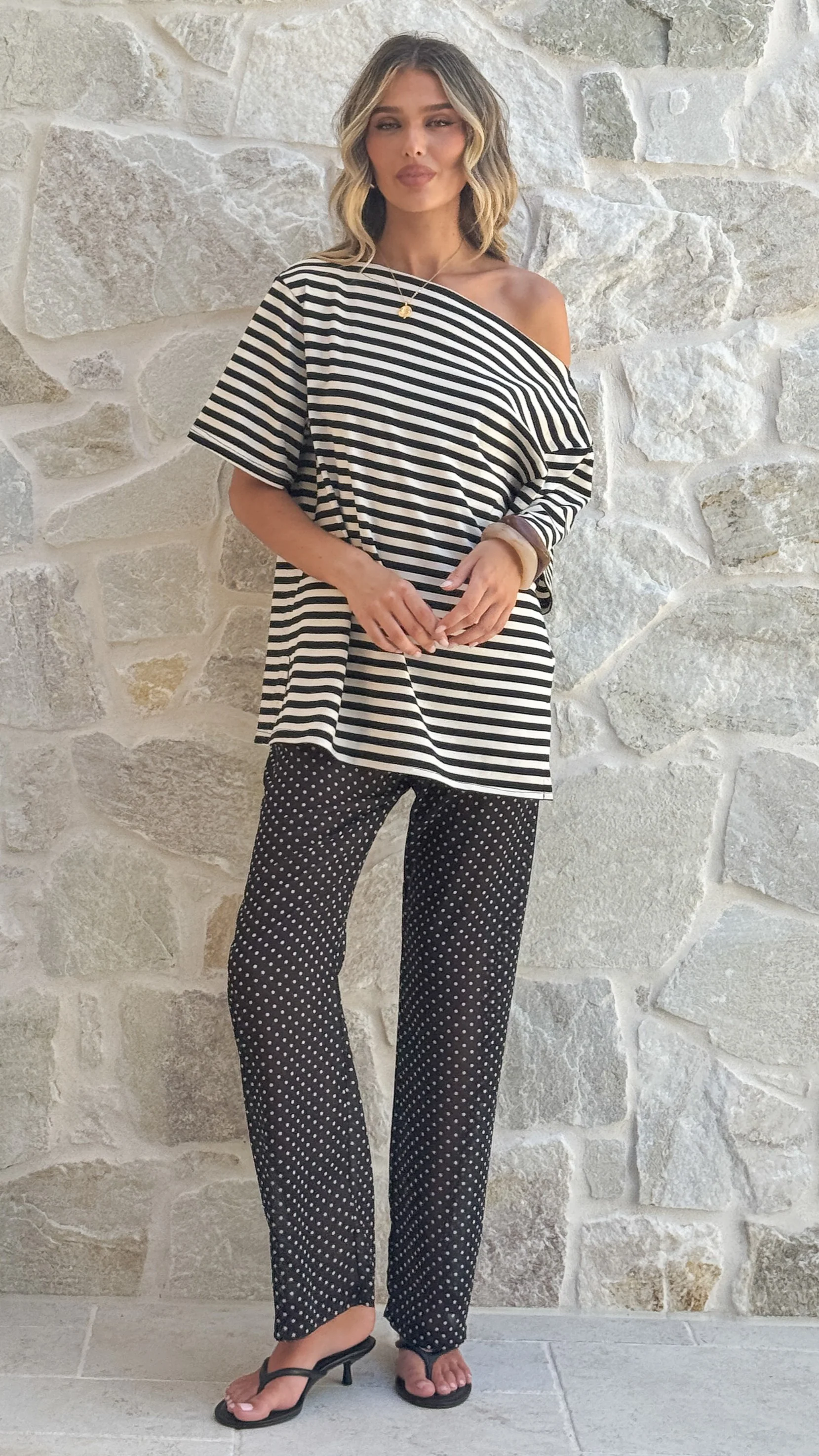 Reda Semi Sheer Pants - Black/White Spot