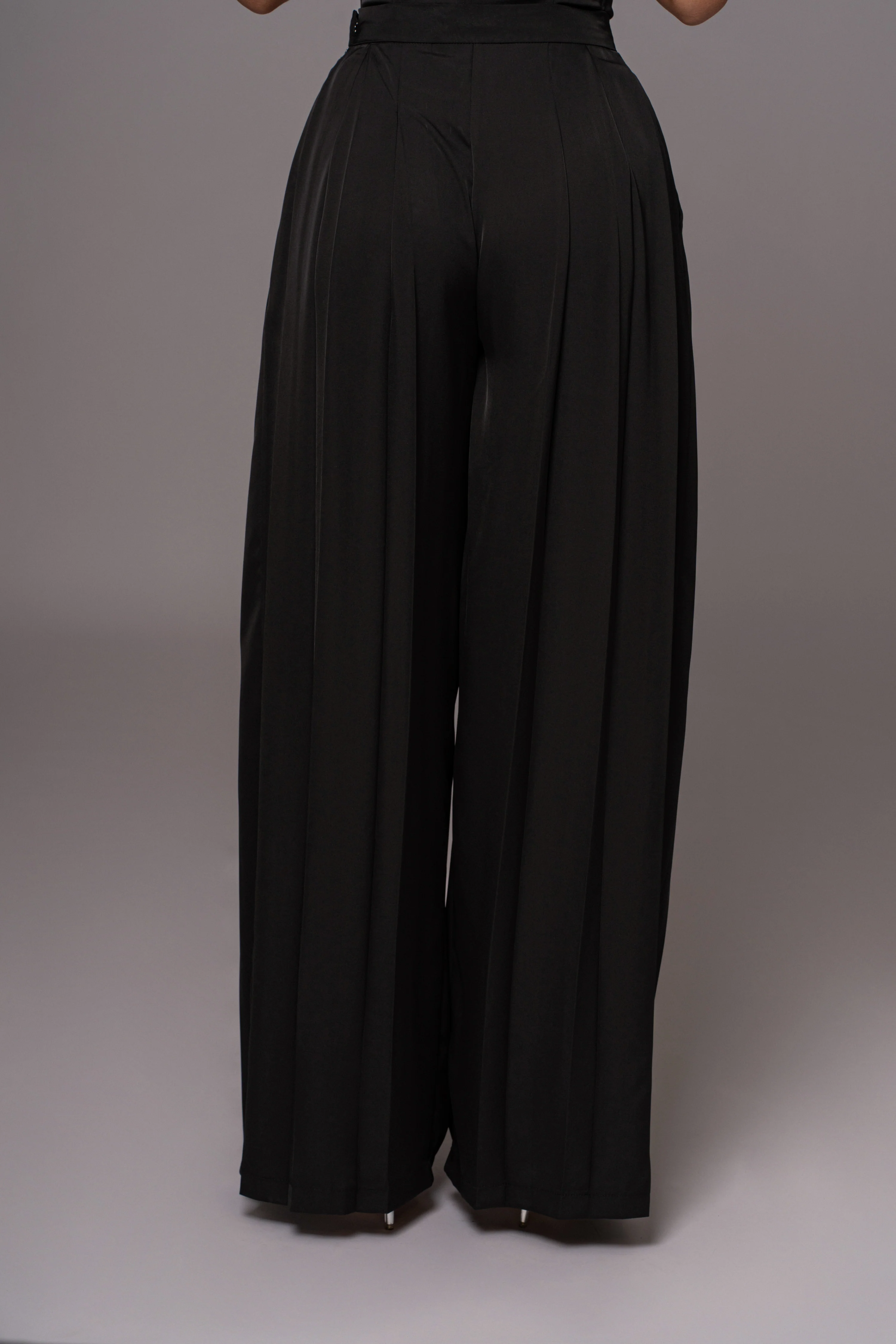 Black Clara Wide Leg Pleated Trousers