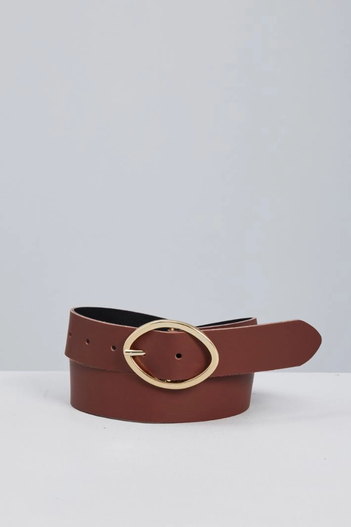 Belt with oval buckle - GOLD BROWN