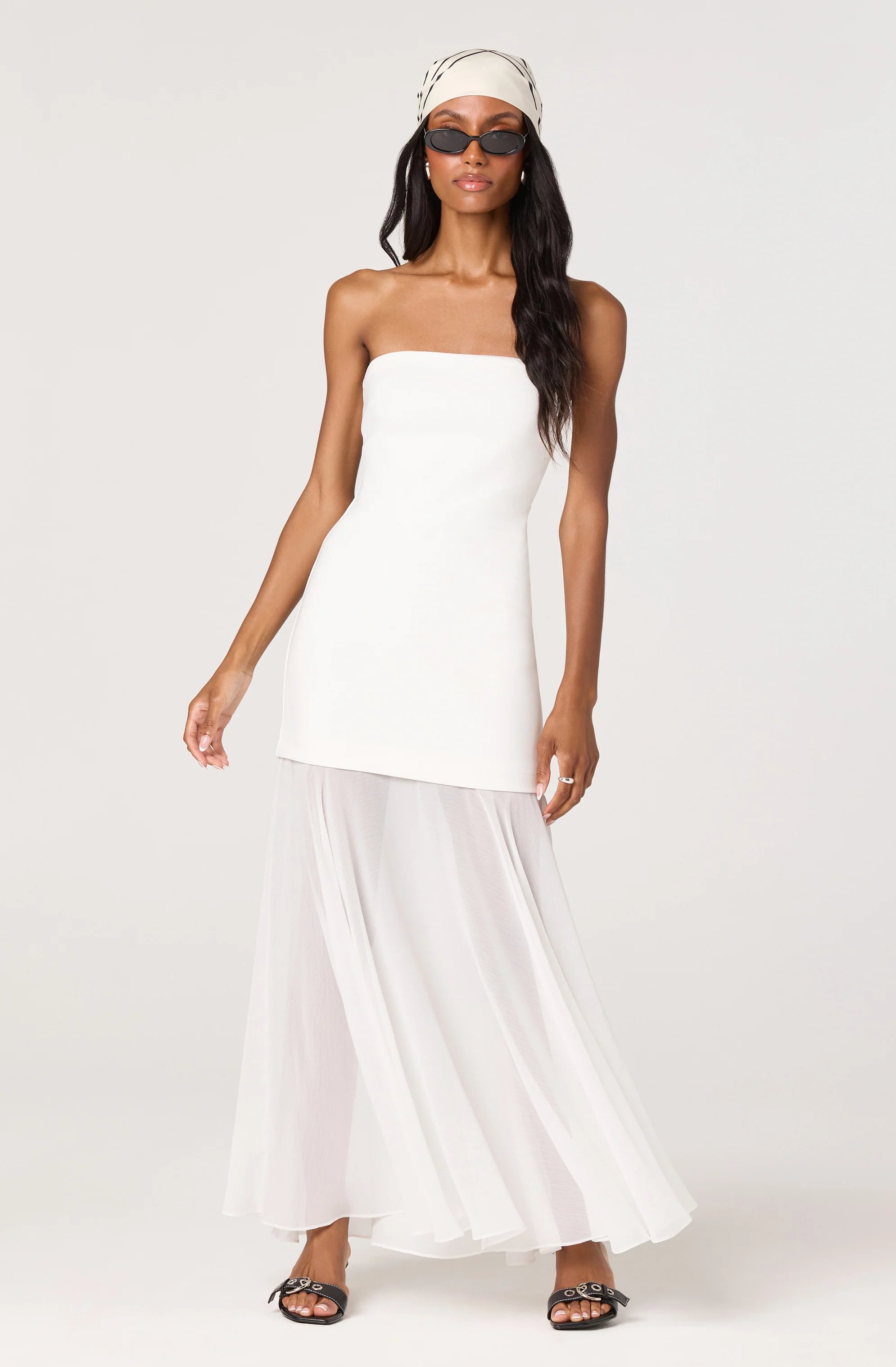 Lizet Strapless Mini Dress With Sheer Maxi Overlay