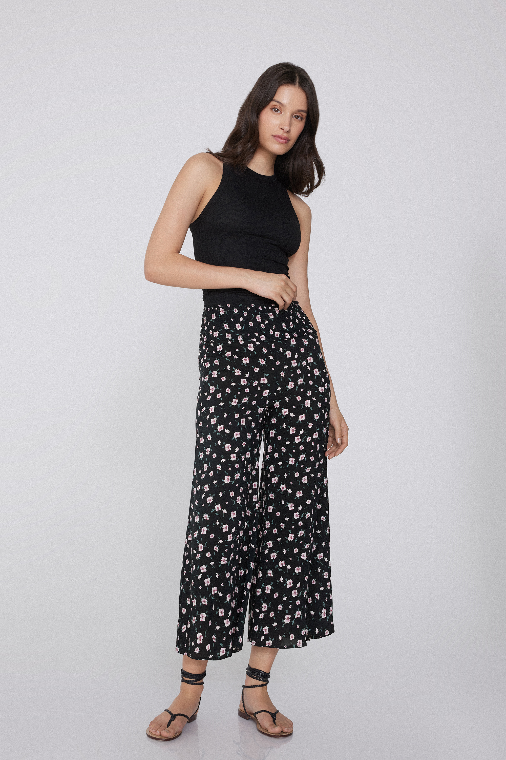 Stitched-Smock Canvas Cropped Trousers
